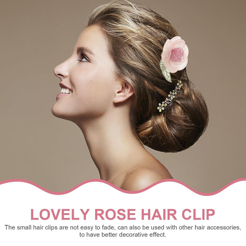 Cabilock Vintage Duckbill Hair Clip Dried Rose Flower Organza Accessory For Women - Image 4